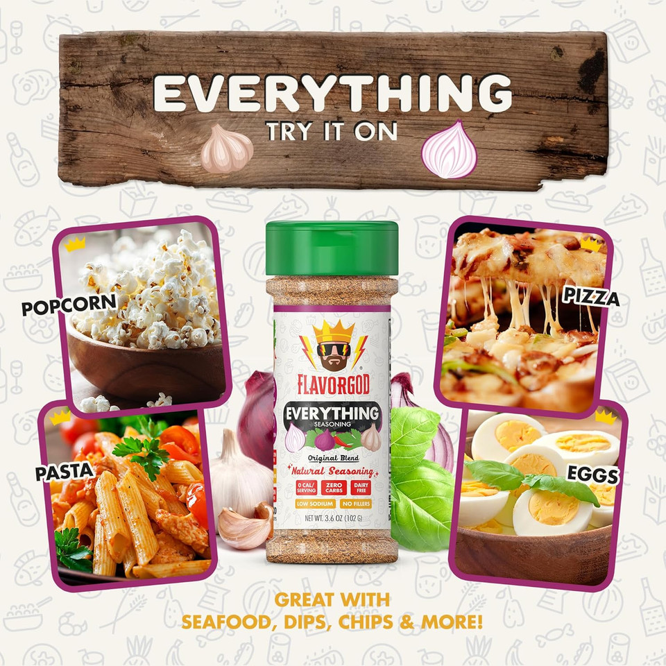 Everything Seasoning Mix, 2 Bottles By Flavor God - Premium All Natural & Healthy Spice Blend For Beef, Chicken, Dips, Seafood & Salad - Kosher & Low Sodium - Great Flavor Spices And Seasoning Gift