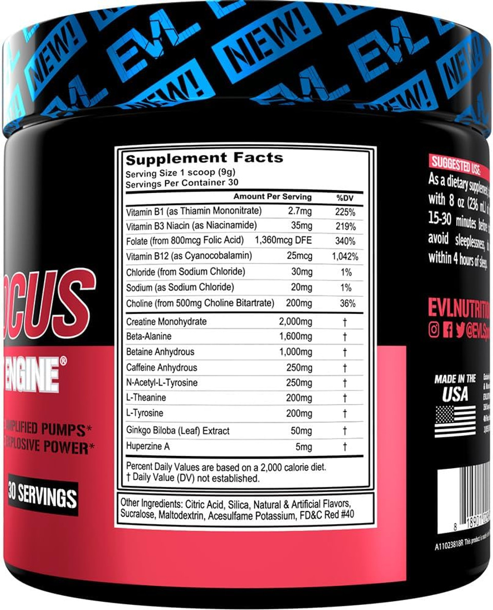 Evl Intense Pre Workout With Creatine - Engn Energizing Pre Workout For Men Powder Drink For Lasting Energy Focus And Recovery - With Beta Alanine Caffeine And L Theanine - Blue Raz