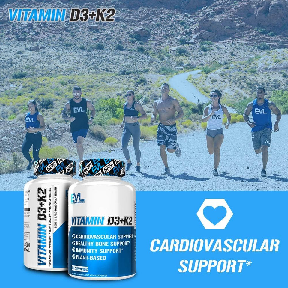 Evlution Nutrition Vitamin D3 + K2 - For Heart Health, Bone + Immune System Support - 5000 Iu Vitamin D + 3600 Iu Vitamin K - High Potency - Vegan & Gluten Free - 60 Servings - 60 Veggie Capsules