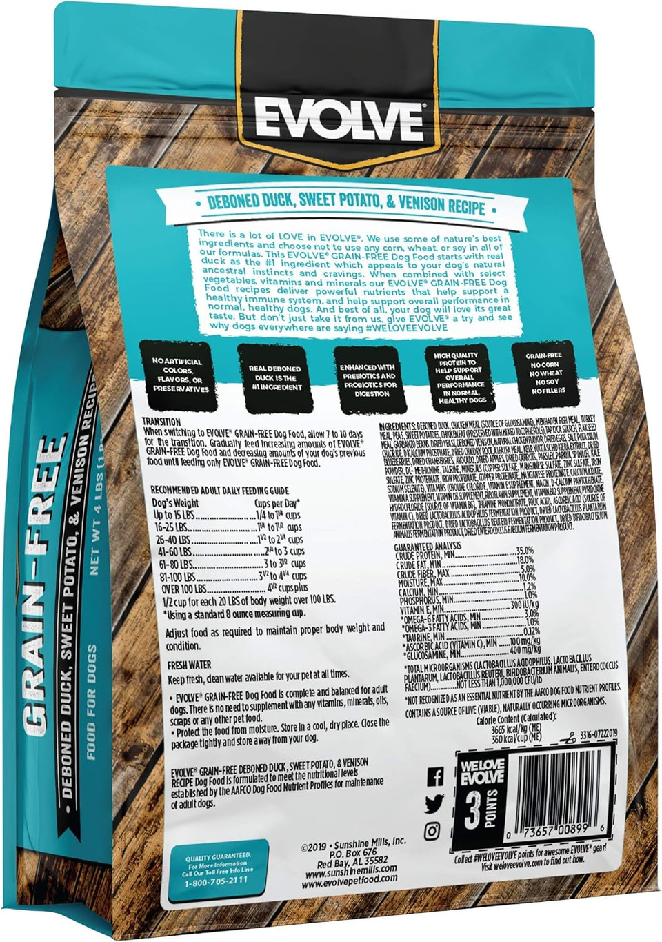 Evolve Grain Free Deboned Duck, Sweet Potato & Venison Recipe Dry Dog Food, 3.5 Lb