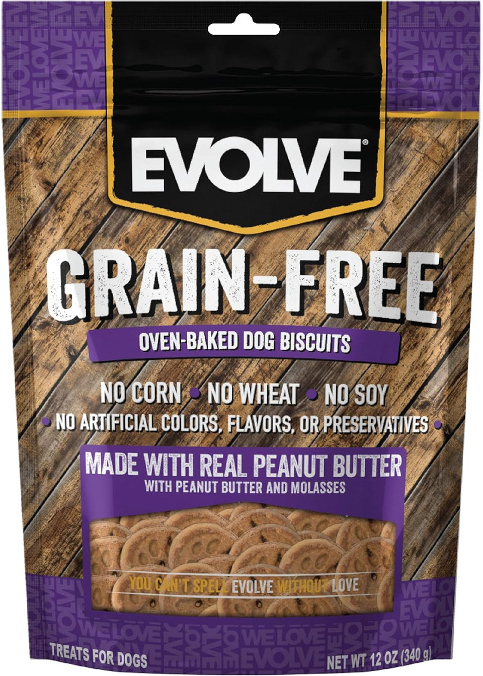 Evolve Grain Free Dog Biscuits With Real Peanut Butter And Molasses
