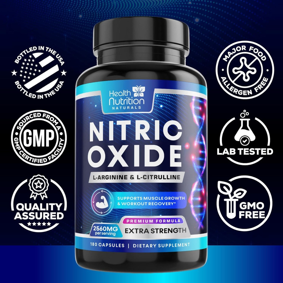 Extra Strength Nitric Oxide Supplement 3X Strength L Arginine, Citrulline Malate, Aakg, Beta Alanine - Premium Muscle Supporting Nitric Booster - Natural Energy & Heart Health Support - 240 Capsules