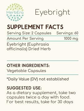 Eyebright 60 Capsules, 500 Mg, Responsibly Farmed Eyebright (Euphrasia Spp.) Dried Herb (60 Capsules)