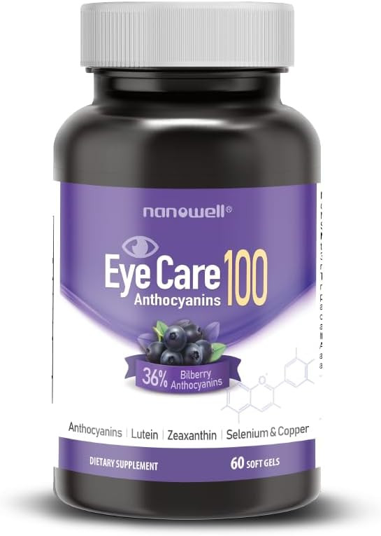 Eyecare Anthocyanins 100 - Eye Health Supplement With Bilberry, Zeaxanthin, Lutein, Anthocyanins, Vitamin A, E, Selenium & Copper - 60 Softgels, 60 Day Supply