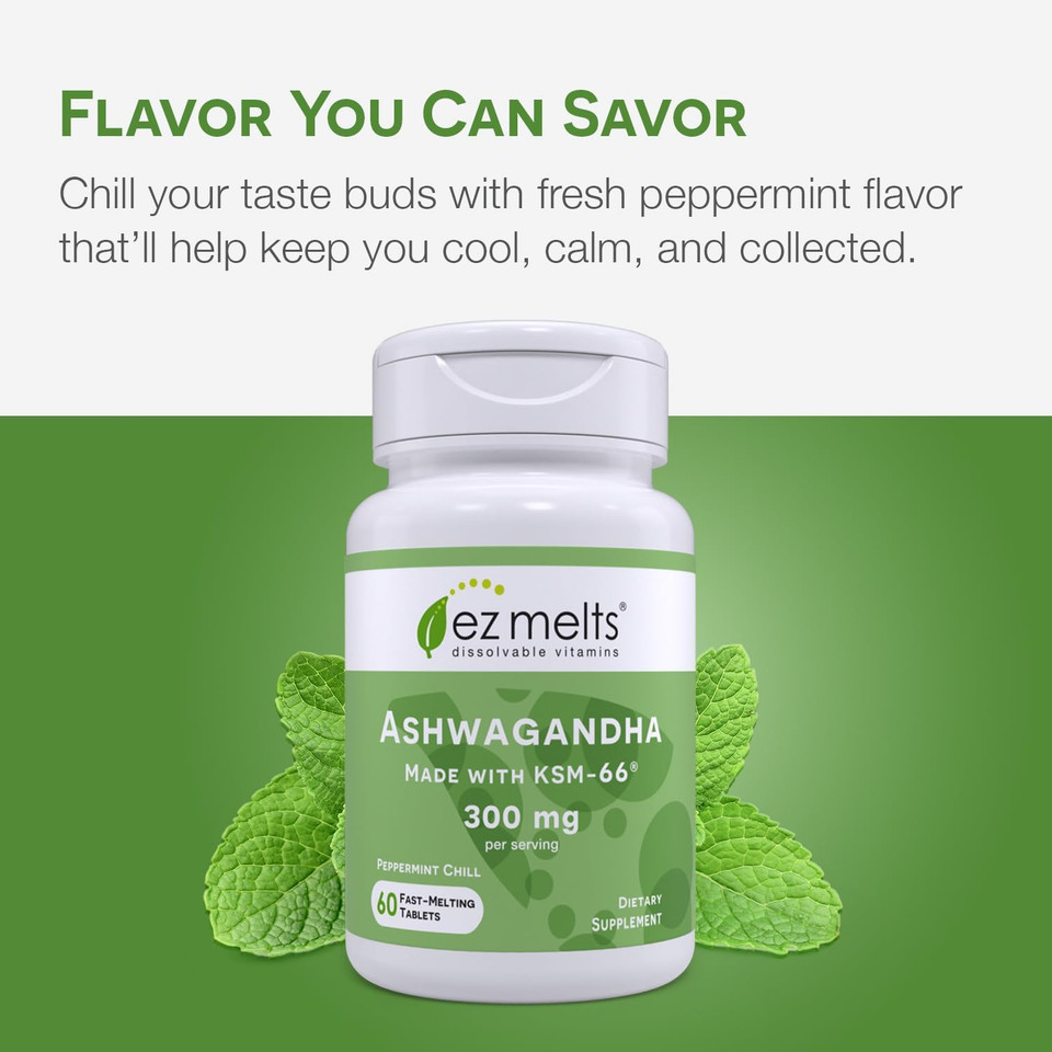 Ez Melts Dissolvable Ksm-66 Ashwagandha, 300 Mg, Sugar-Free, Stress, Sleep And Mood Support Supplement, 30-Day Supply, Apple Berry-Flavor