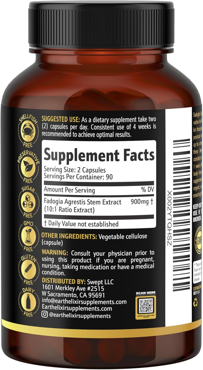Fadogia Agrestis Supplement 900Mg (180 Capsules) - Made In Usa - 3 Month Supply - 3Rd Party Tested - Fadogia Agrestis Extract -Max Purity  100% Pure  Fadogia Agrestis Capsules