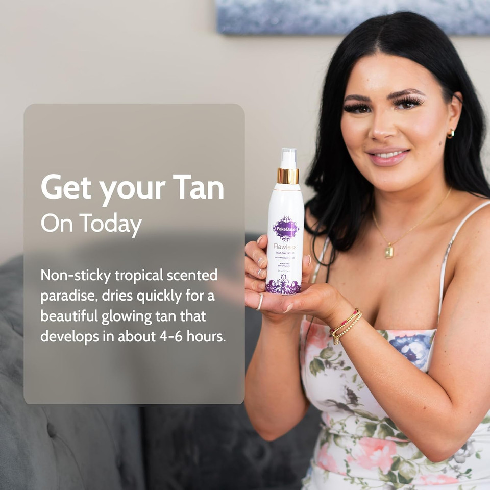 Fake Bake Flawless Self-Tanning Liquid Streak-Free, Long-Lasting Natural Glow For All Skin Tones - Sunless Tanner Includes Professional Mitt For Easy Application, Black Coconut Scent - 6 Oz