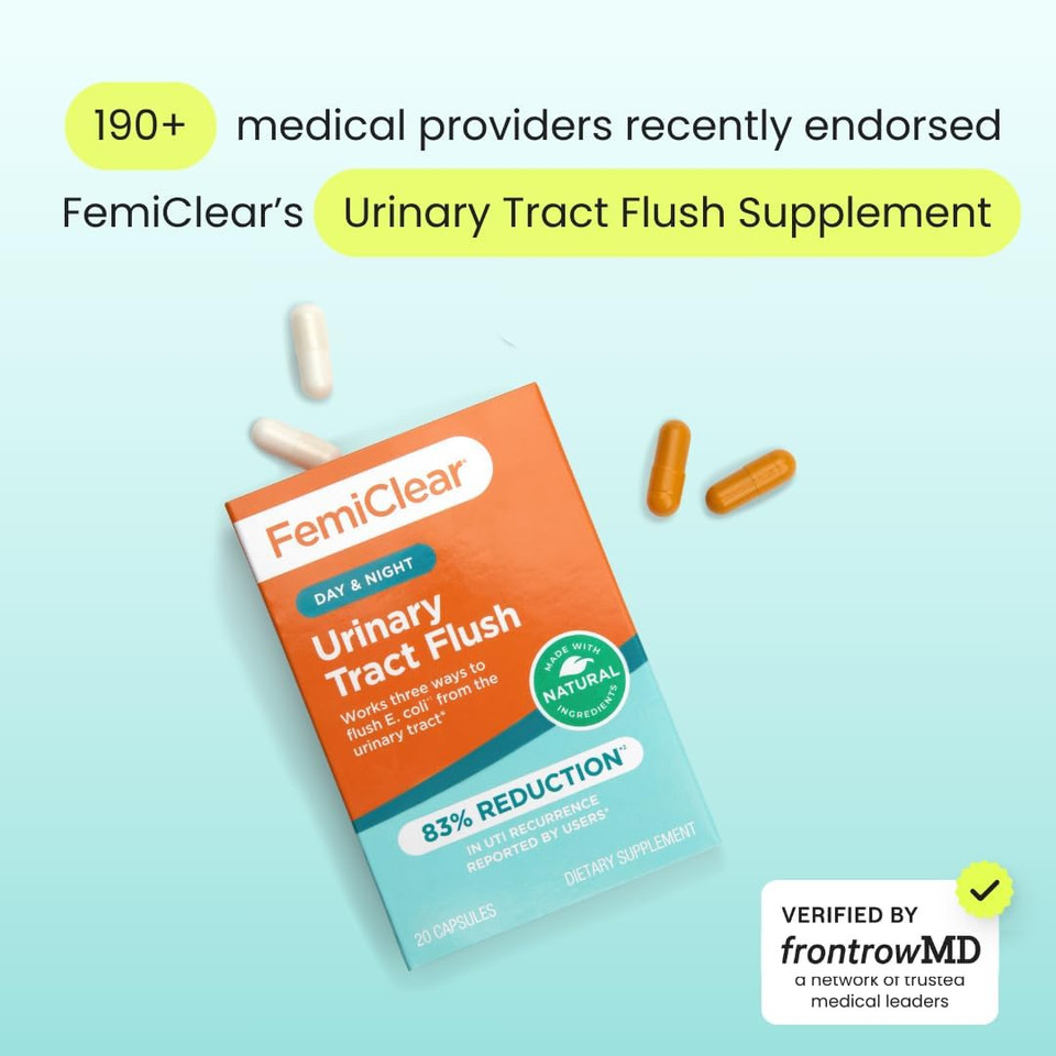 Femiclear Daily Urinary Tract Flush | Day & Night Urinary Support | D-Mannose Supplement | Urinary Tract Health Supplement | 20 Capsules