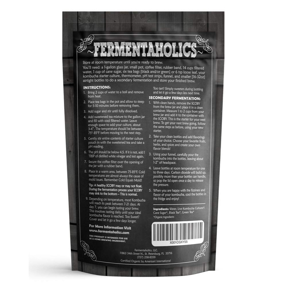 Fermentaholics Organic Kombucha Scoby With Twelve Ounces Of Starter Tea - Live Starter Culture - Makes A One Gallon Batch - 1.5 Cups Of Strong Mature Starter Tea - Brew Your Own Kombucha