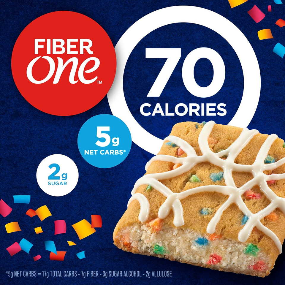 Fiber One 70 Calorie Soft-Baked Bars, Birthday Cake, Snack Bars, 6 Ct