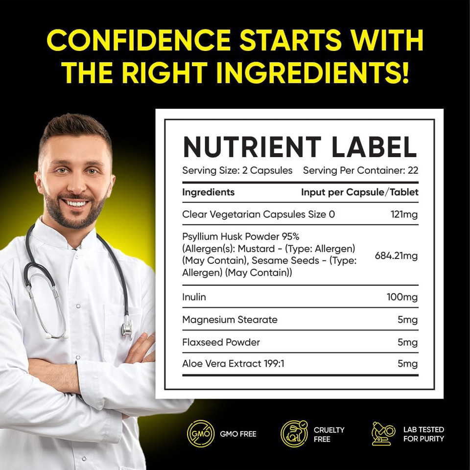 Fiber Supplement For Effortless Prep Time - Helps Promote Digestive Regularity - Psyllium Husk Based - 45 Vegan Capsules