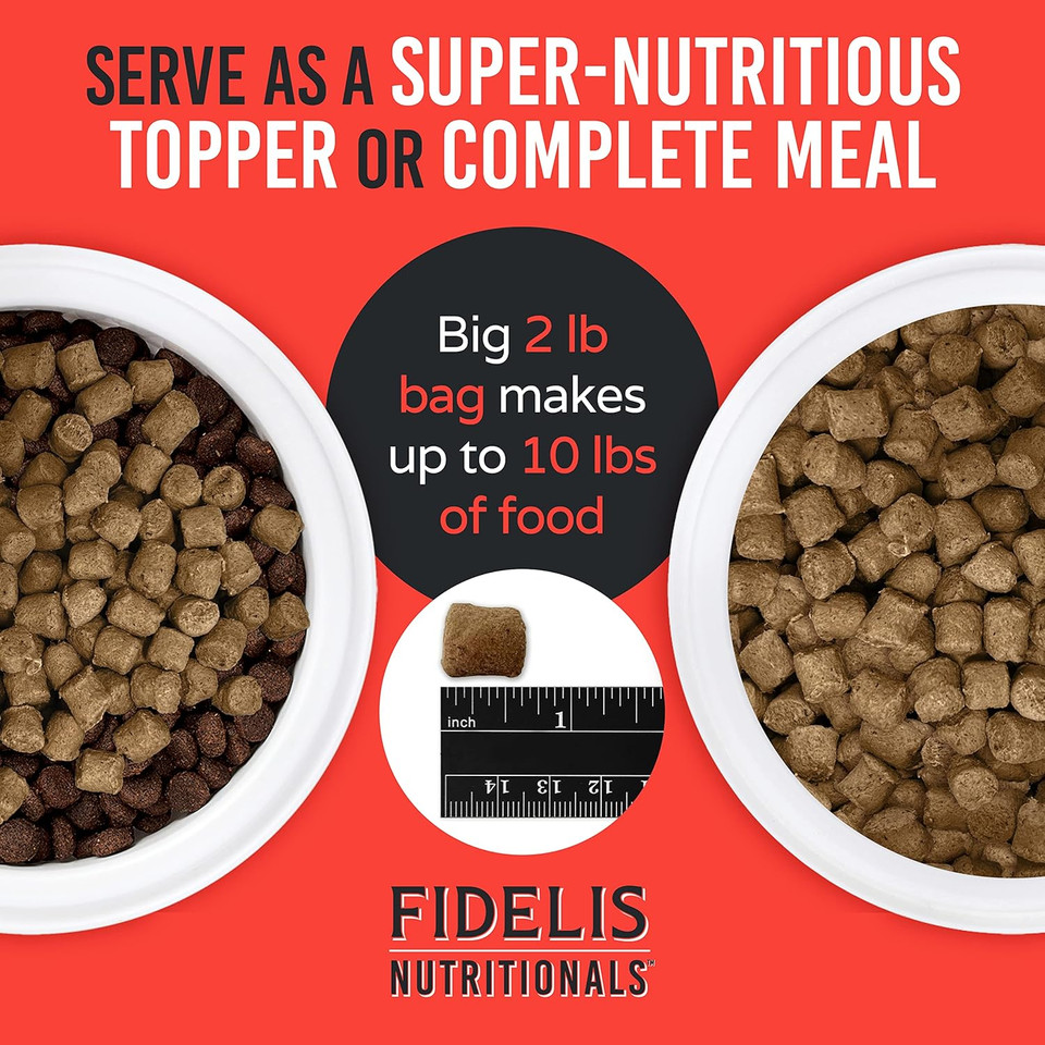 Fidelis Freeze Dried Raw Dry Dog Food For Small, Medium, Large Dogs, High Protein, Chicken, Blueberries, Superfoods, Omega 3, Grain Free, Kibble-Alternative, Adult & Puppy, Made In Usa, Chicken, 2 Lbs