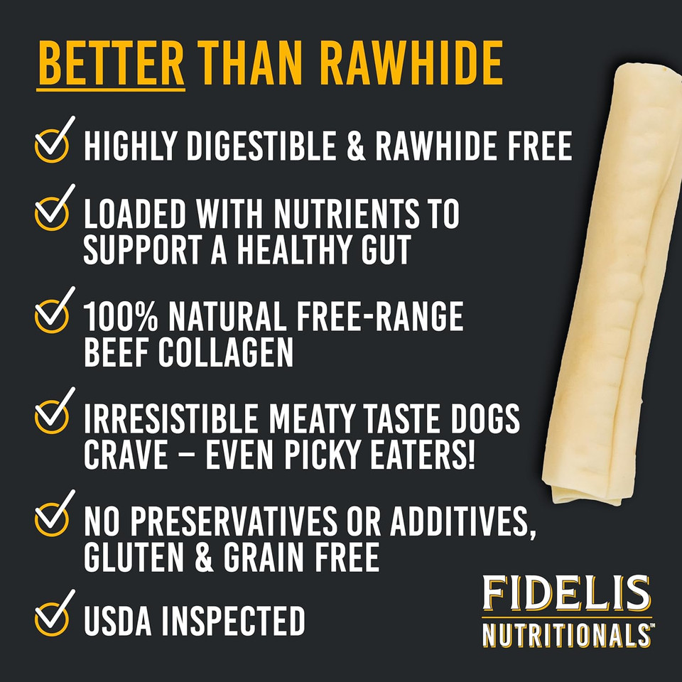 Fidelis Rawhide Free Dog Chews Long Lasting, Treat Sticks, Dog Treats, Small & Large Dogs, Beef Collagen, Gluten Free, Grain Free, Pet Chew, Bones-Alternative, Made In Usa, 4Pk, Chicken, 7"