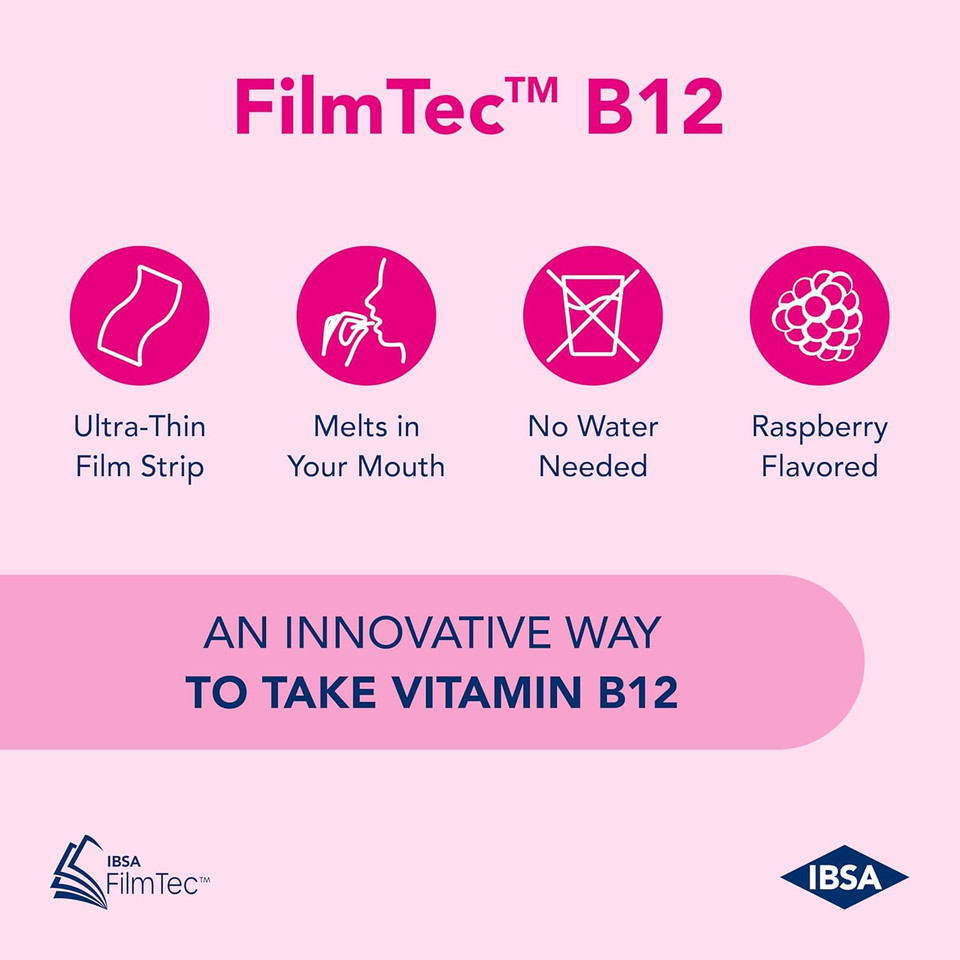 Filmtec B12 - Dietary Supplement  500 Mcg Vitamin B12-30 Oral Dissolving Films For Immediate Release And Tolerability - Gluten-Free, Lactose-Free, Sugar-Free, Non-Gmo