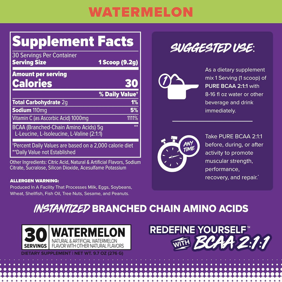 Finaflex Pure Bcaa 2:1:1, Fruit Punch - 9.7 Oz - Promotes Strength, Recovery & Performance - With 2:1:1 Ratio Of Leucine, Isoleucine & Valine + Vitamin C - 30 Servings
