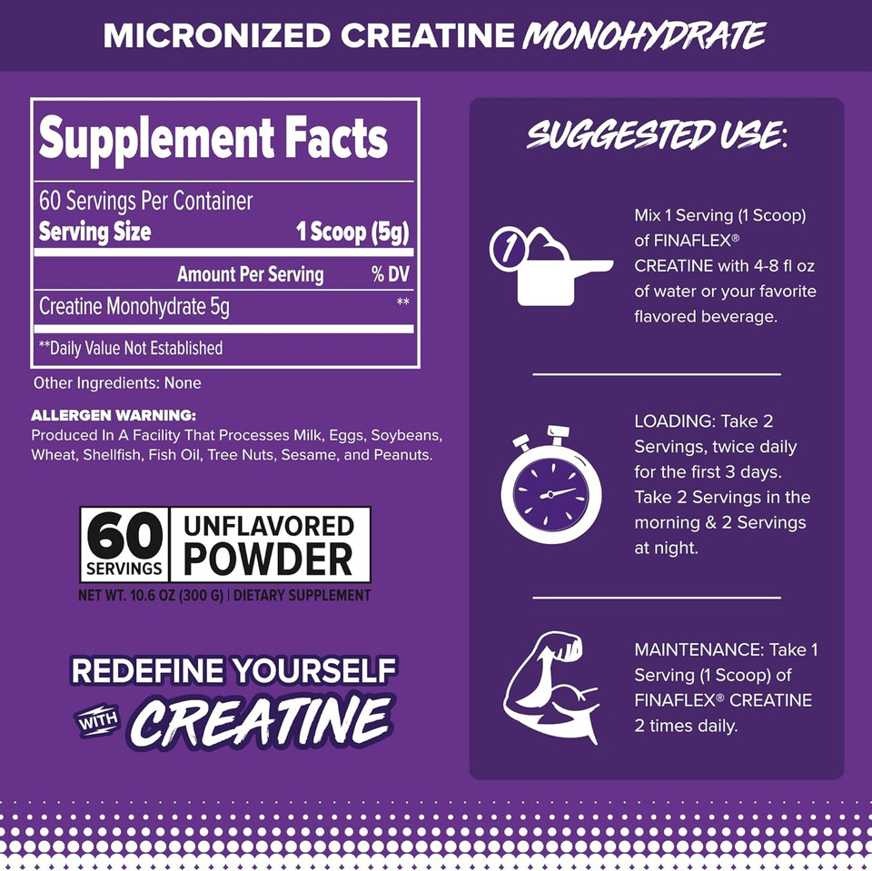 Finaflex Pure Creatine, Unflavored - 5.3 Oz - Promotes Muscular Strength, Size & Performance - 100% Pure, Micronized Creatine Monohydrate - 30 Servings