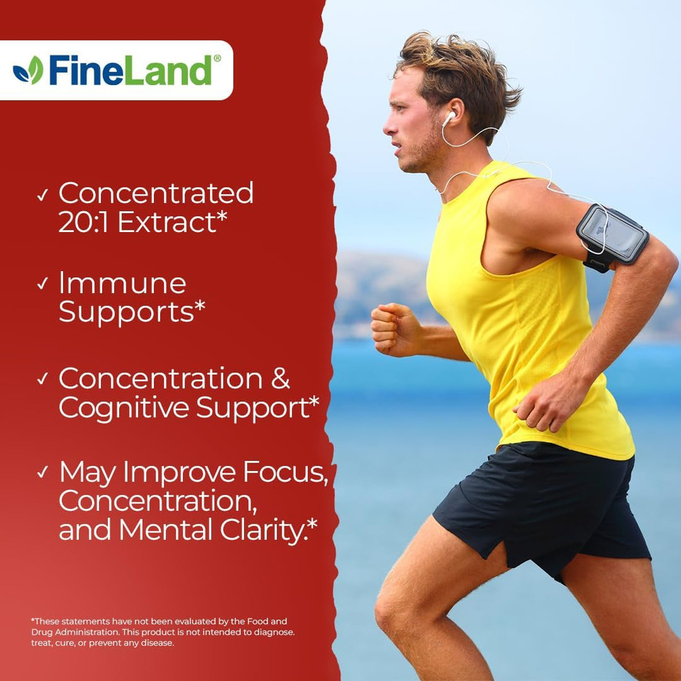 Fineland Red Korean Panax Ginseng 20X Extract 13,000Mg Eq. Per Capsule, 5% Ginsenosides!, Max Strength, Immune Support, Concentration & Cognitive Support, 120 Capsule, 4 Months Supply