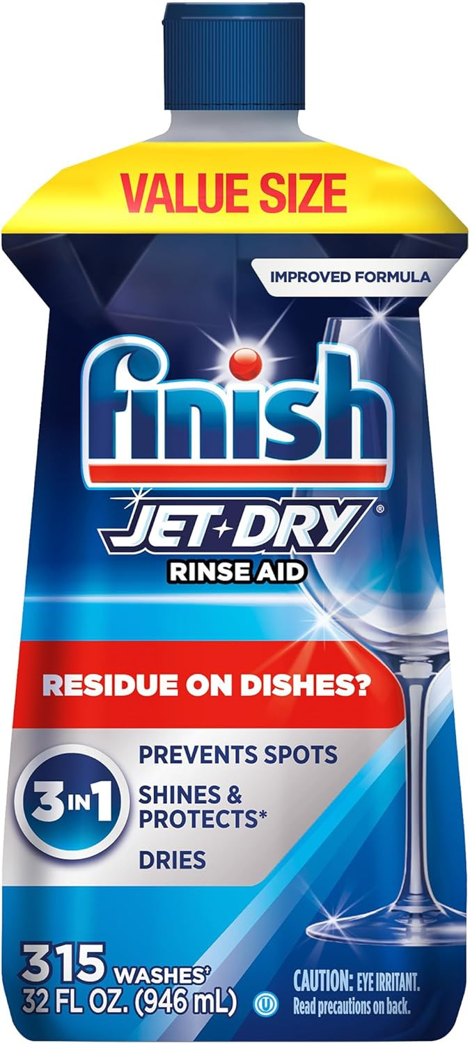 Finish Jet-Dry Dishwasher Rinse Aid, Compatible With Dishwasher Detergent, Prevents Spots & Residues, Dries, Shine & Protects, 32 Oz, 300 Washes
