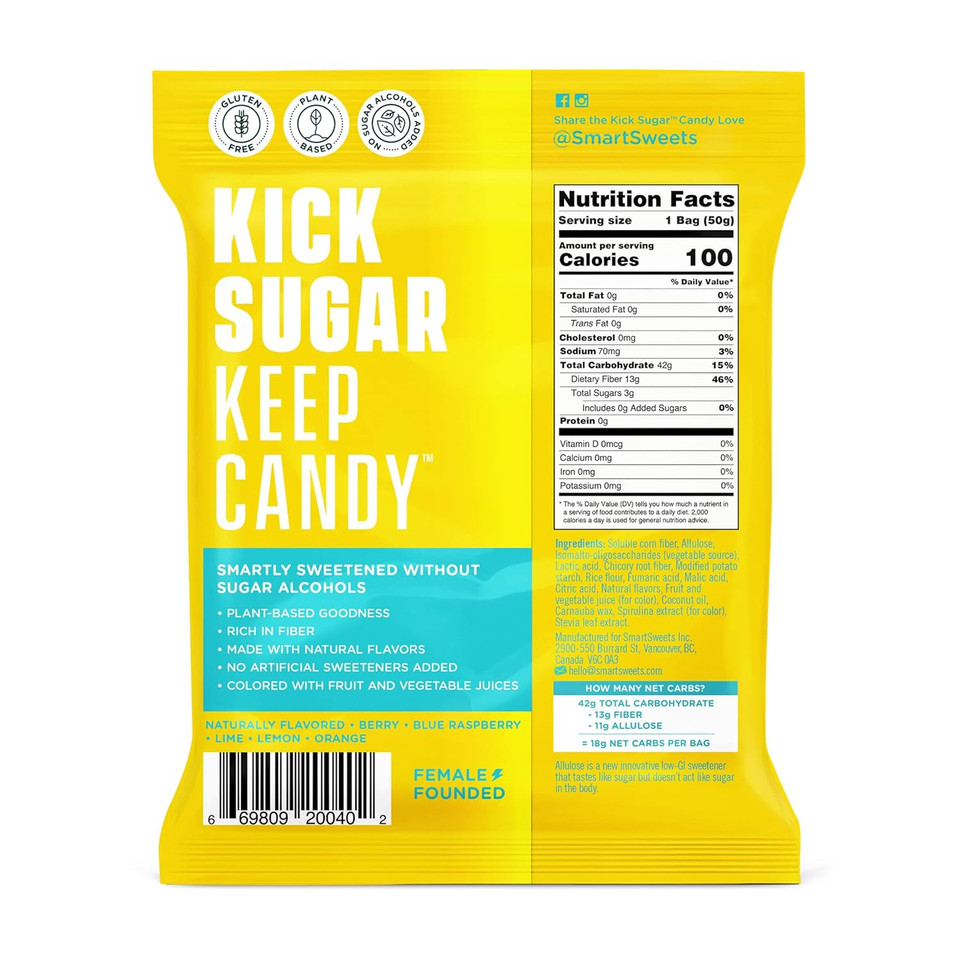 SmartSweets Sour Blast Buddies, 1.8oz (Pack of 12), Candy with Low Sugar (3g), Low Calorie (100), No Artificial Sweeteners, Plant-Based, Gluten-Free, Healthy Snack for Kids & Adults1.8 Ounce (Pack of 12)