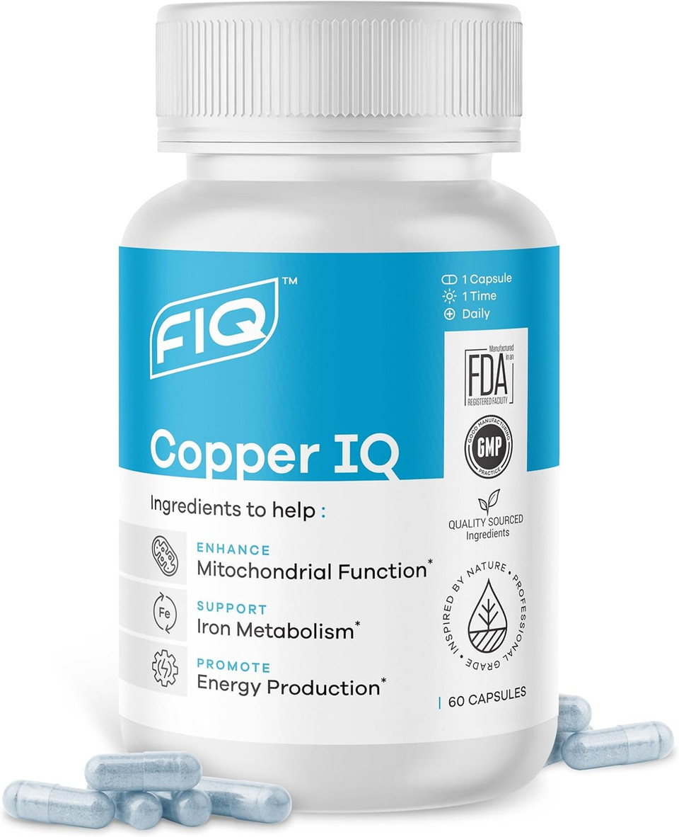 Fiq - Copper Iq - Copper Supplements With Copper Bisglycinate - Energy Support & Mitochondrial Support - Chelated Copper, High Absorption - 60 Capsules