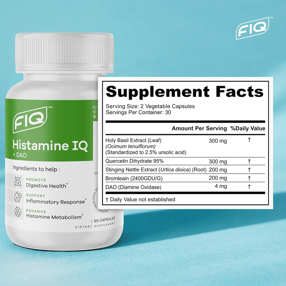 Fiq - Histamine Iq - Diamine Oxidase Supplement - Dao Supplements Histamine Blocker - Histamine & Immune Support - 60 Capsules