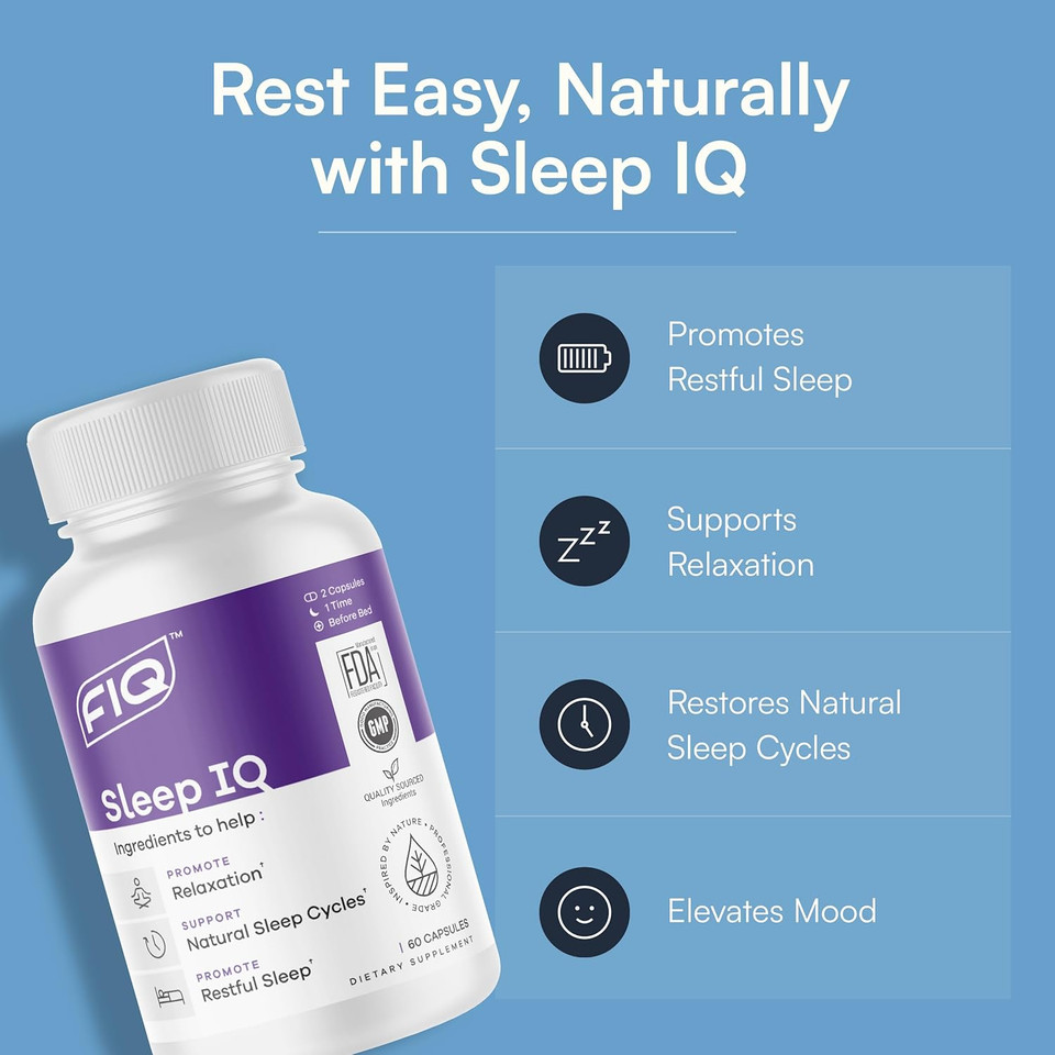 Fiq - Sleep Iq - Sleep Aid - Magnesium Supplement With 5 Mg Melatonin, Lemon Balm, & Valerian Root - 60 Capsules