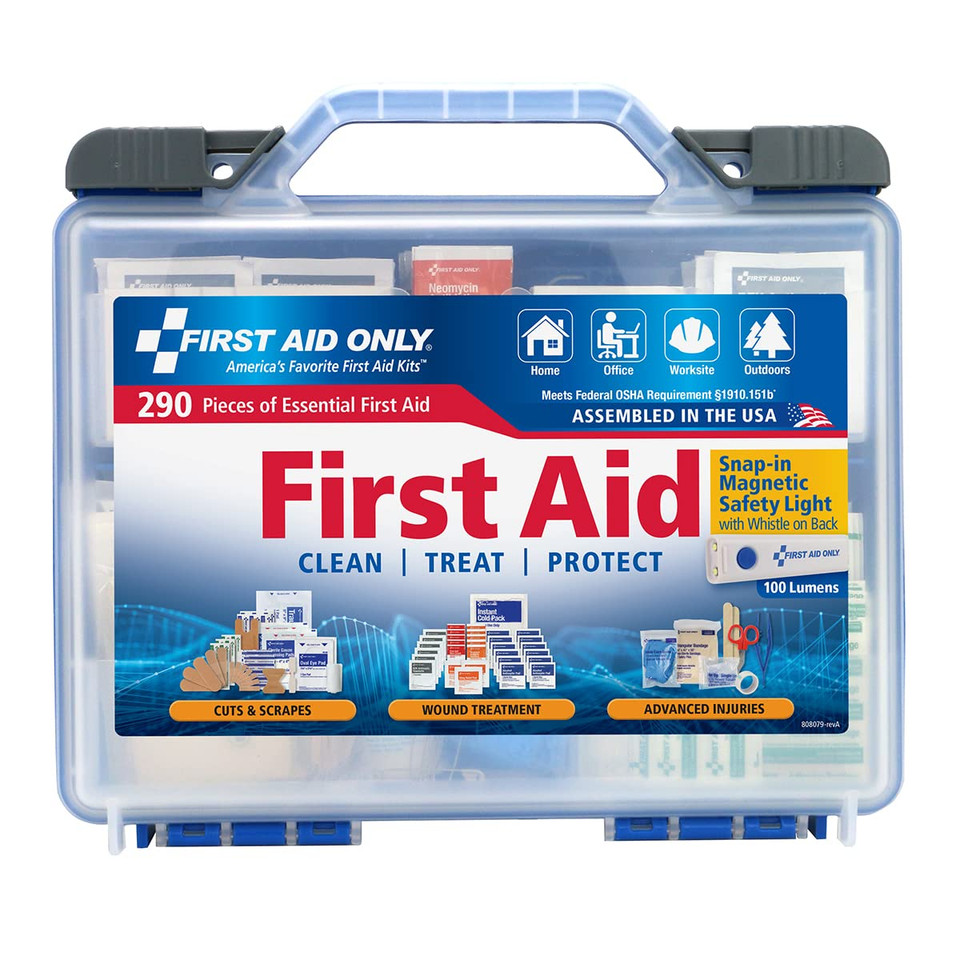 First Aid Only 290 Piece All-Purpose First Aid Kit With Magnetic Safety Light