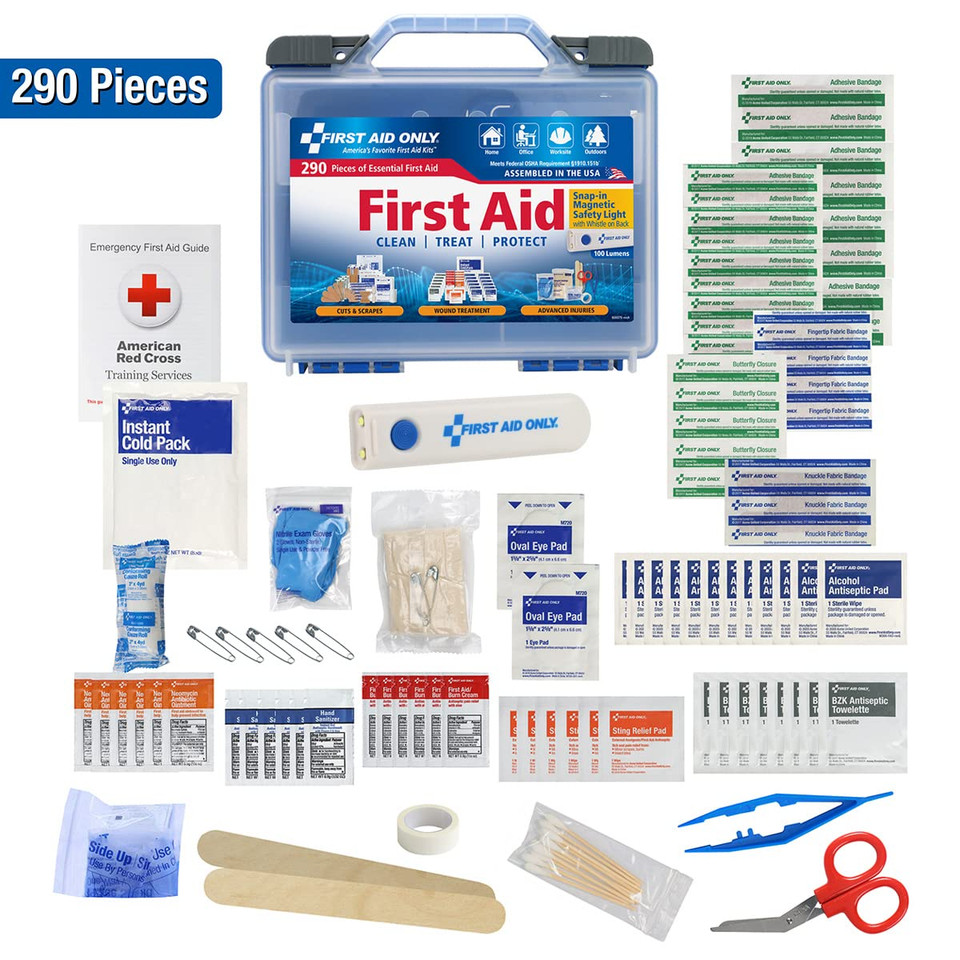 First Aid Only 290 Piece All-Purpose First Aid Kit With Magnetic Safety Light