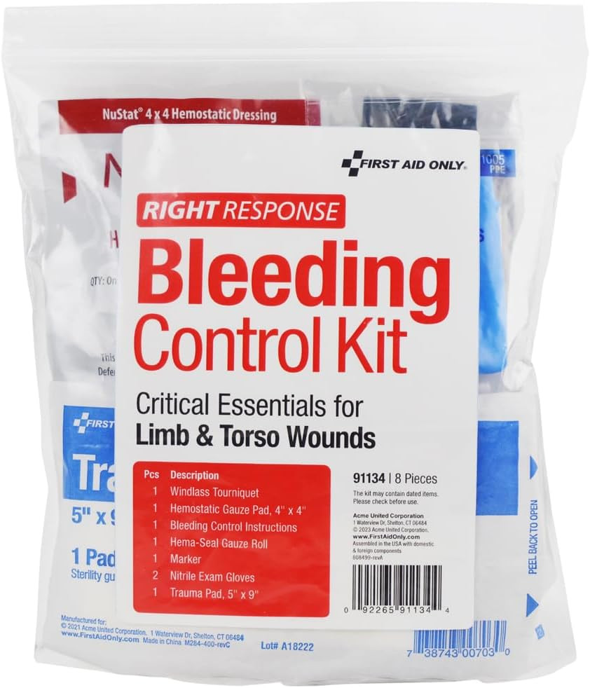 First Aid Only 91134 Critical Essentials Bleeding Control Kit For Limb & Torso Wounds, 8 Pieces