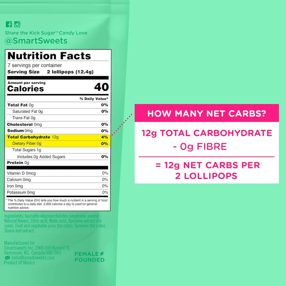 Smartsweets Lollipops, 3Oz, Blue Raspberry & Watermelon Flavors, Hard Candy With Low Sugar (1G), Low Calorie (40), No Artificial Sweeteners, Plant-Based, Gluten-Free