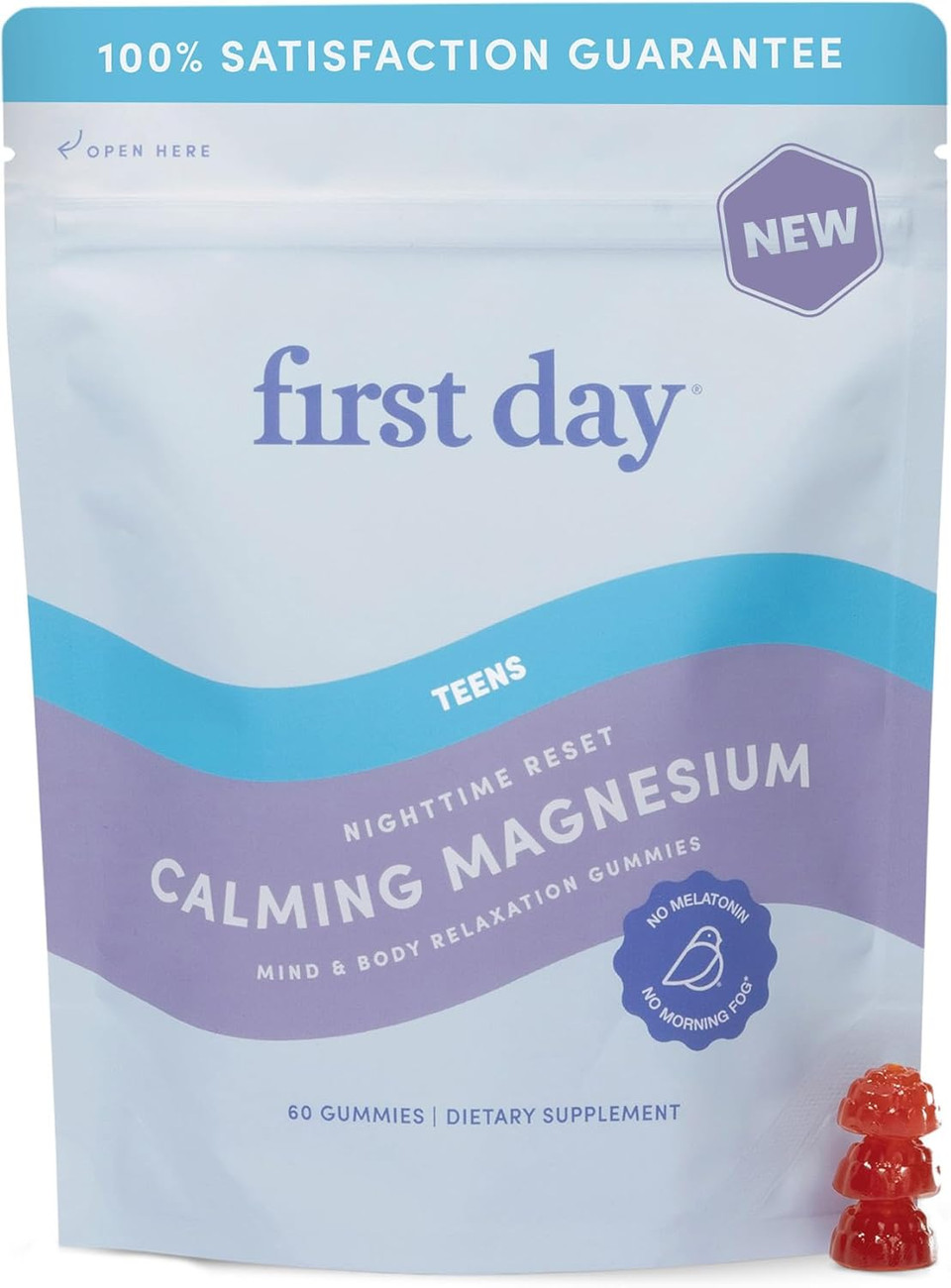 First Day Teens Nighttime Reset Calming Magnesium Gummies  Sleep Aid Supports Peaceful Rest, Balanced Mood & Energy  Supplement With Magnesium Citrate, Affron & No Melatonin  30-Day Supply