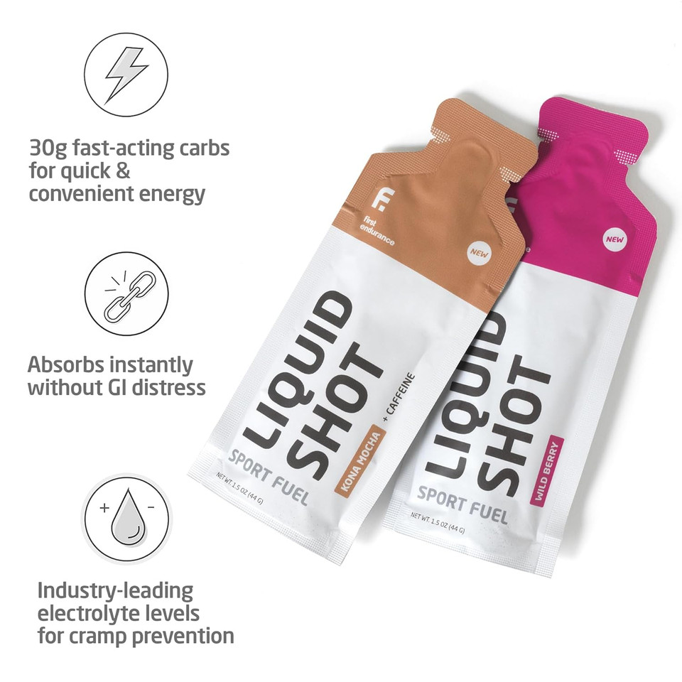 First Endurance Liquid Shot - Running, Cycling, Triathlon Fuel For Instant Energy And Cramp Relief | Electrolytes, High Carb | Liquid Energy For Endurance Sports | Vanilla