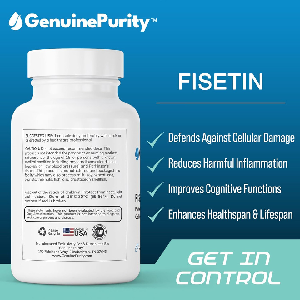 Fisetin 150Mg | Supplement For Aging Cognitive Support | Pure Fisetin Supplement - Powerful Serving Size | Gluten Free, Vegan, Usa Made, Non-Gmo | 60 Capsules