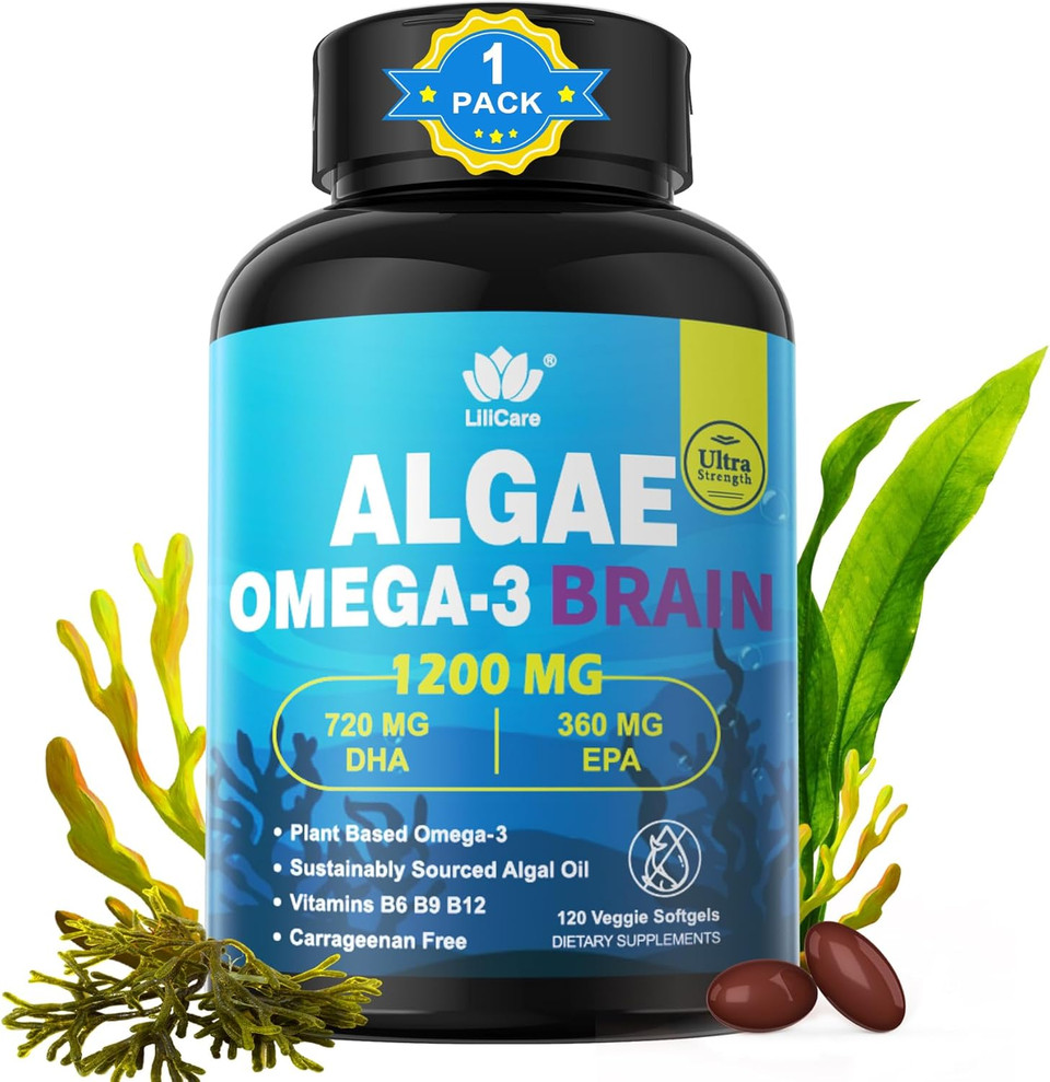 Fish Oil Alternative 1200Mg Omega 3 Supplement, Omega 3 Fish Oil Softgels W/Epa Dha, Plant Based Sustainably Sourced, Vegan Algae Science 2:1 Ratio, For Brain Eye, No Fish Taste, 120Cts