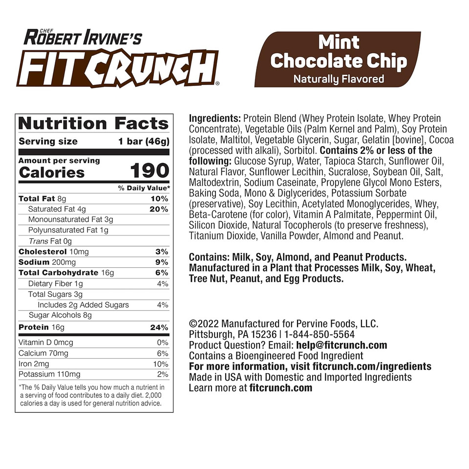 Fitcrunch Snack Size Protein Bars, 6-Layer Baked Bar, 3G Of Sugar, Gluten Free & Soft Cake Core (9 Bars, Mint Chocolate Chip)