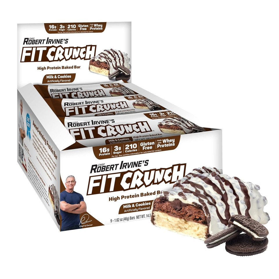 Fitcrunch Snack Size Protein Bars, 6-Layer Baked Bar, 3G Of Sugar, Gluten Free & Soft Cake Core (9 Bars, Strawberry Strudel)