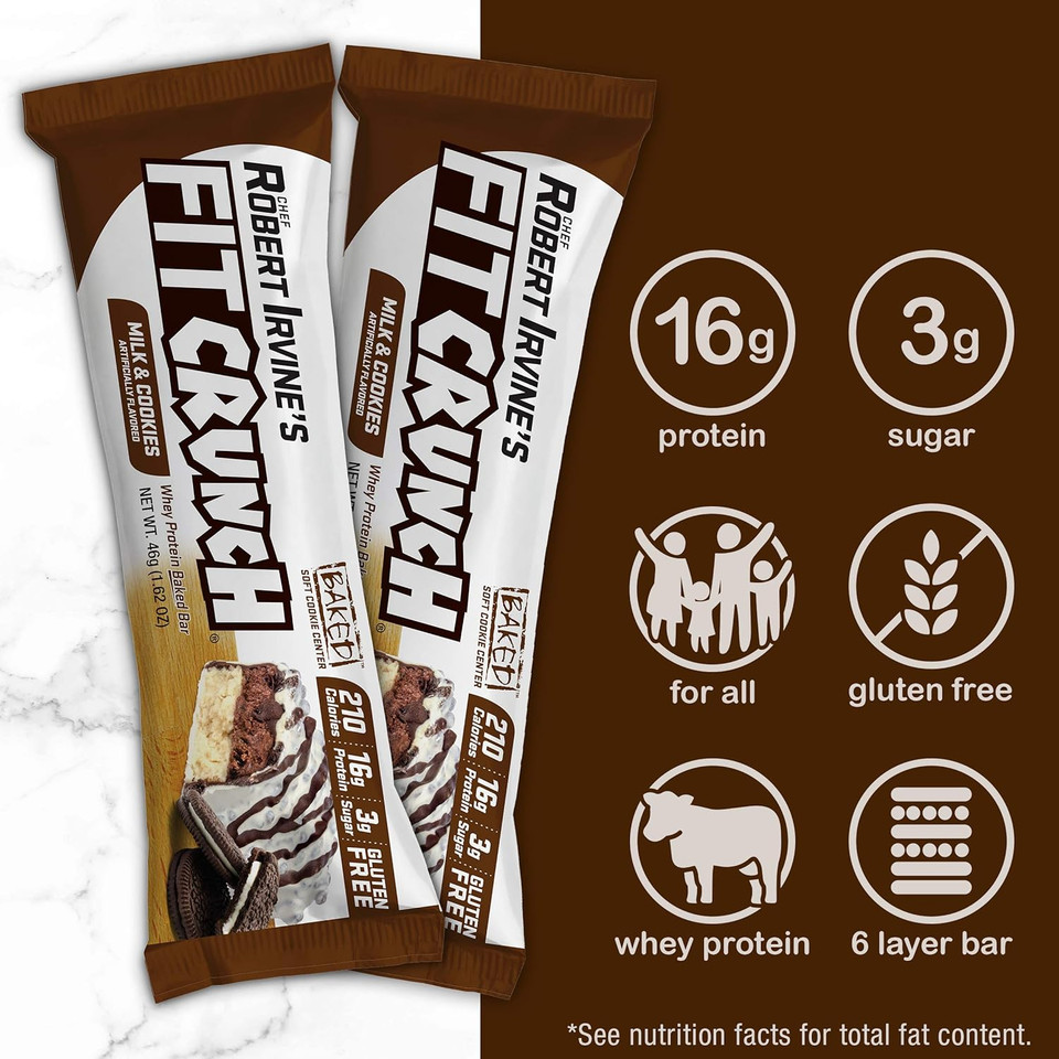 Fitcrunch Snack Size Protein Bars, WorldS Only 6-Layer Baked Bar, Just 3G Of Sugar & Soft Cake Core (9 Count, Milk & Cookies)