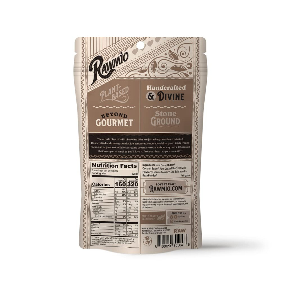 Rawmio Oat Milk Chocolate Hearts, 50% Cacao - 2 Oz - Raw, Organic, Vegan, Fair Trade