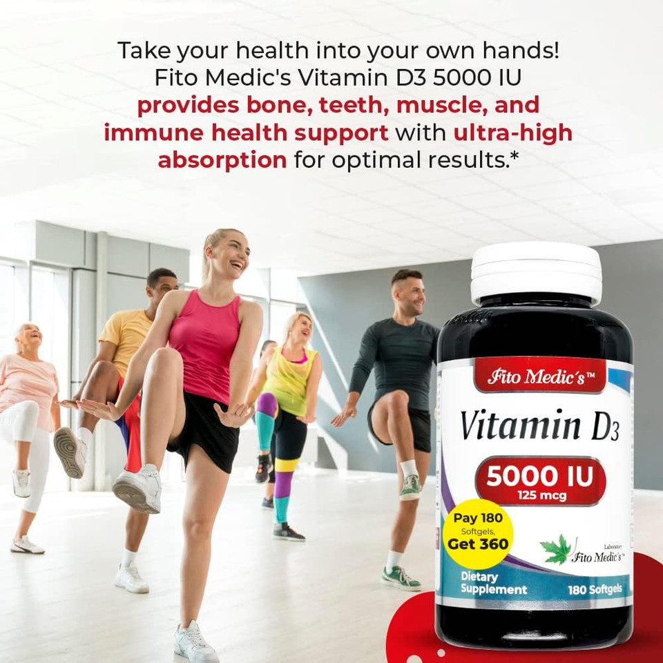 Fito Medic'S Lab - Vitamin D - 5000 Iu Of - Vitamin D3-360 Softgels - Vitamin D3 5000 Iu - For Bone, Teeth, Muscle And Immune Health Support, Ultra High Absorption, Vitamina D3