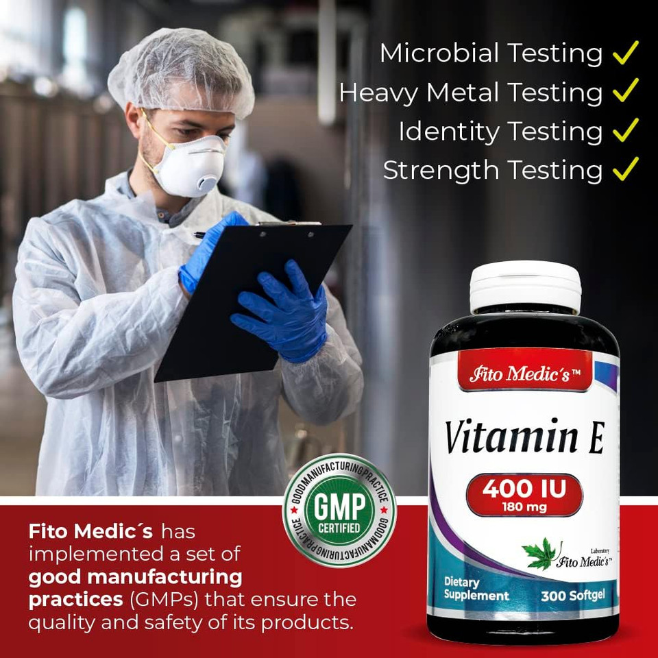 Fito Medic'S Lab - Vitamin E - 400 Iu, 300 Softgels Of - Pure- Vitamin E Oil - For Antioxidant Support- Vitamin E Capsules - Ultra High Absorption- Vitamina E