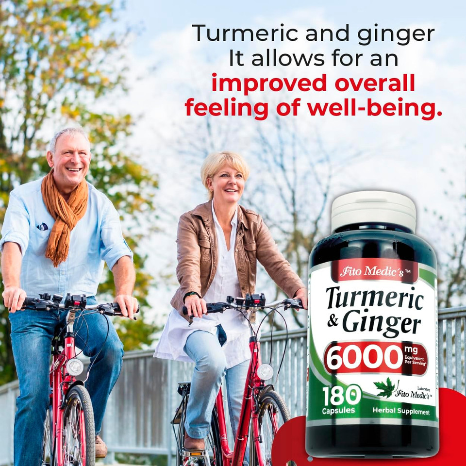 Fito Medic'S Lab | Tumeric And Ginger Supplement | 6000 Mg | 180 Caps | Tumeric And Ginger | Ginger Supplements | Turmeric | Turmeric Supplements | Ultra High Absorption, S