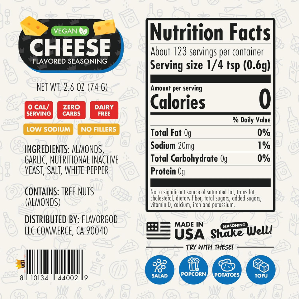 Flavor God Cheese Flavored Seasoning Mix, 2 Bottles, Premium All-Natural Spice Blend For Chicken, Seafood, Vegetables, Eggs, Ravioli, Tacos, & Pasta - Kosher, Dairy-Free, Gluten-Free, Keto Friendly