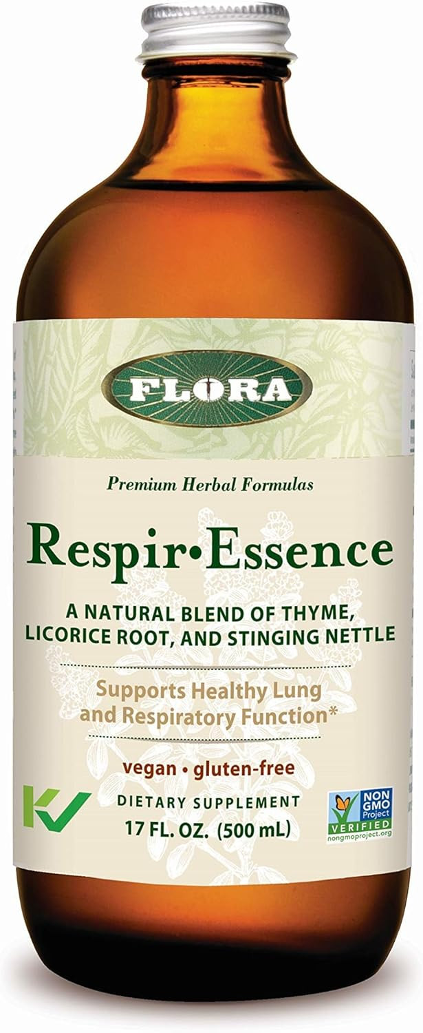 Flora - Respir-Essence - Supports Lung & Respiratory Health - Contains Thyme, Licorice Root, Elecampane & More - Non-Gmo, Vegan, Gluten-Free & Kosher - 17 Fl. Oz. Glass Bottle