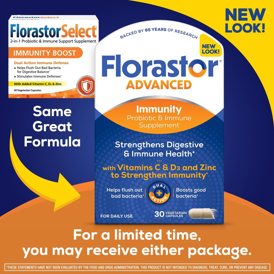 Florastor Digestion And Immunity Boost Bundle For Men & Women With Saccharomyces Bouldari - 30 Ct. Probiotic For Digestive & Immune Health + 30 Ct. Immunity Boost & Support Daily Probiotic
