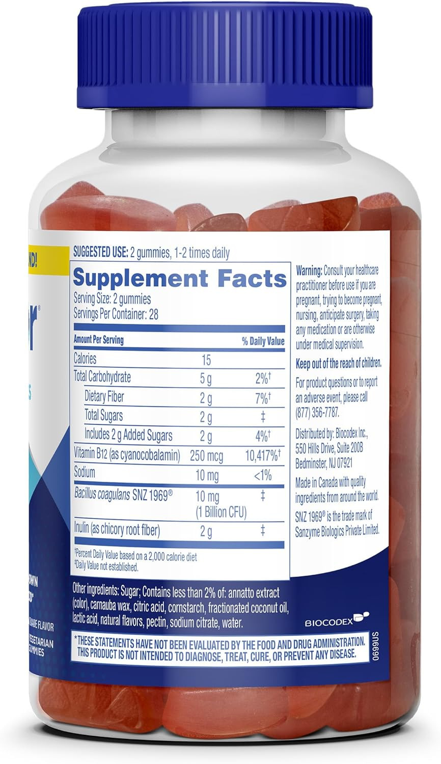 Florastor Digestive And Metabolic Support Probiotic Blend, Prebiotic And Probiotic Gummies For Multi-Action Digestive Health Care, With Vitamin B12, 56 Gummies