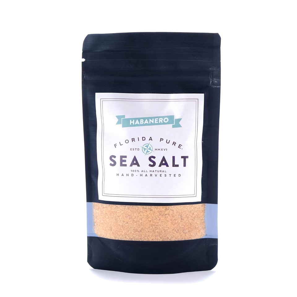 Florida Pure Garlic Sea Salt - 80+ Mineral Sea Salt, Natural, Unrefined, Non Iodized - For Baking, Cooking, Seasoning & Enhancing Taste - Rich Taste Flaky Sea Salt (3 Oz Pouch)