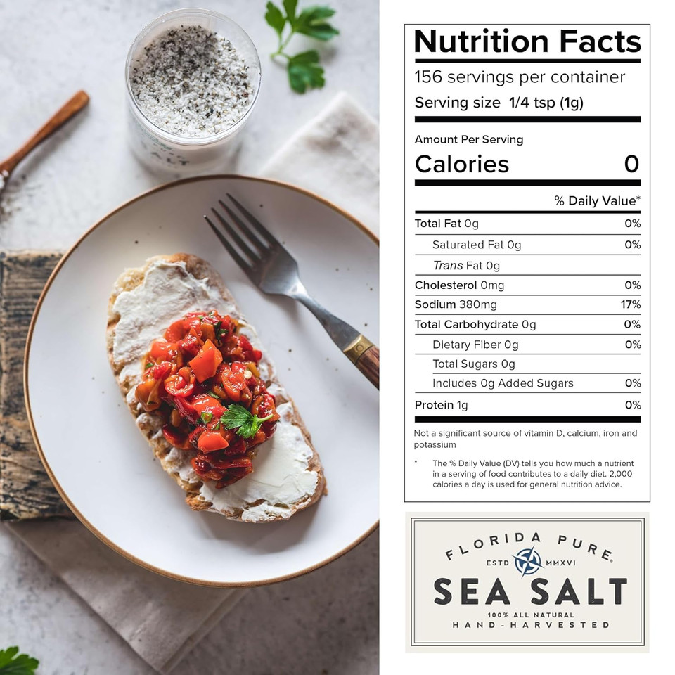 Florida Pure Herbs De Provence Sea Salt - 80+ Mineral Sea Salt, Natural, Unrefined, Non Iodized - For Baking, Cooking, Seasoning & Enhancing Taste - Flaky Sea Salt (1.75 Oz Jar)