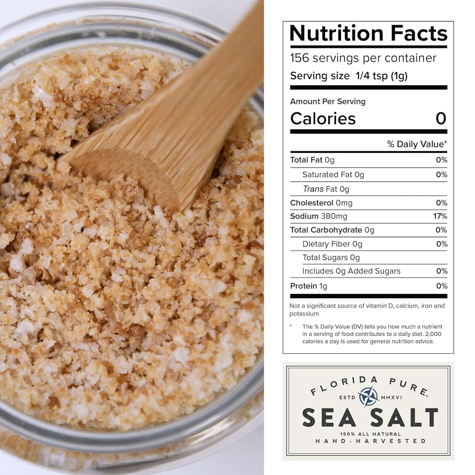 Florida Pure Maple Bacon Sea Salt - Smoky, 80+ Mineral Salt, Natural, Unrefined, Non Iodized - For Baking, Cooking, Seasoning & Enhancing Taste - Flaky Sea Salt (4.5 Oz Jar)