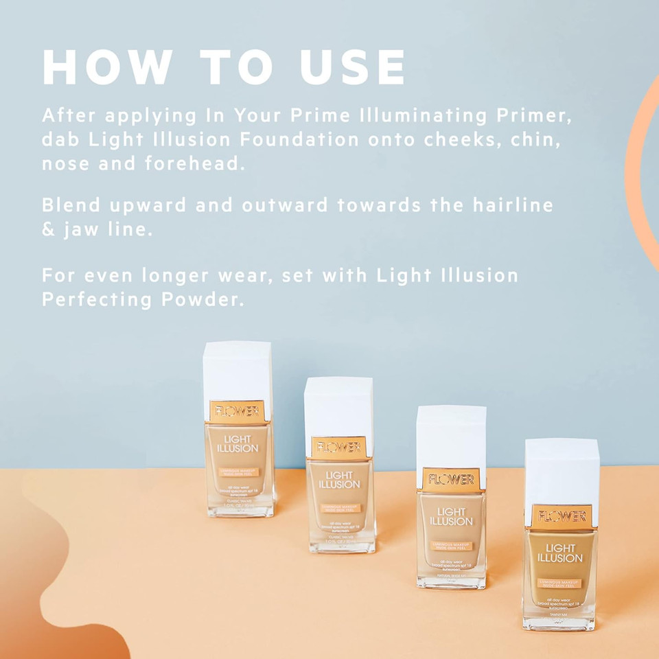 Flower Beauty By Drew Barrymore Light Illusion Spf Foundation - Blendable + Buildable - Natural Finish - Lightweight Formula (Shell)