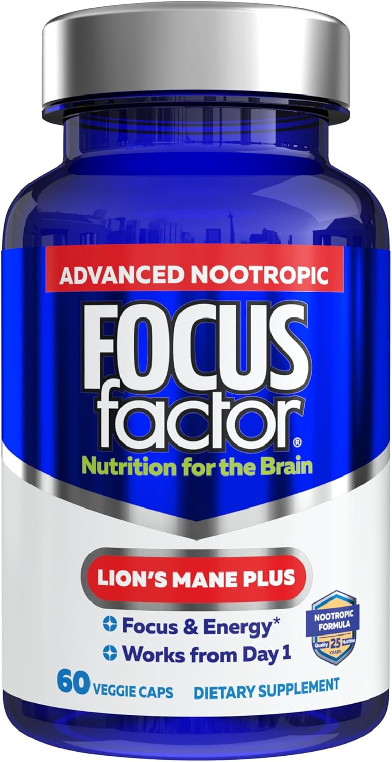 Focus Factor Lions Mane Plus, Advanced Nootropic With L-Theanine, Caffeine, Focus And Energy (60 Count)